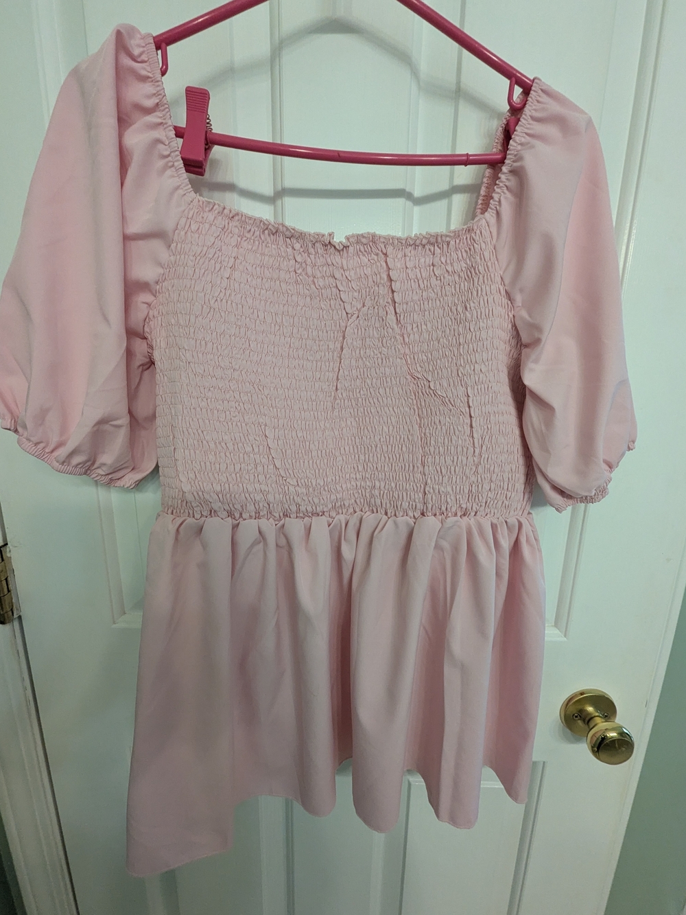 Women’s Pink Smocked Peasant Blouse with Puff Sleeves